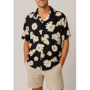 Brooklyn Cloth Men's Black Blurred Daisy Floral Short Sleeves Shirt Size L